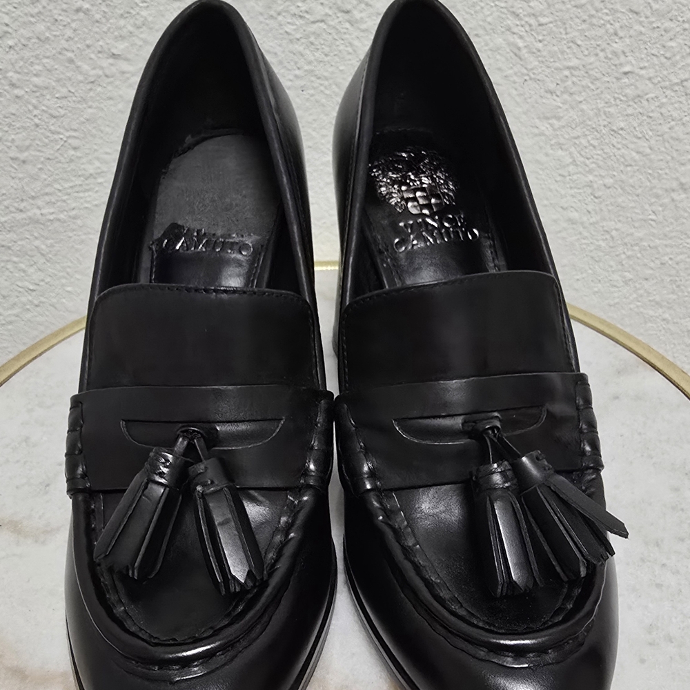 Vince Camuto Black Leather Tassel Loafers